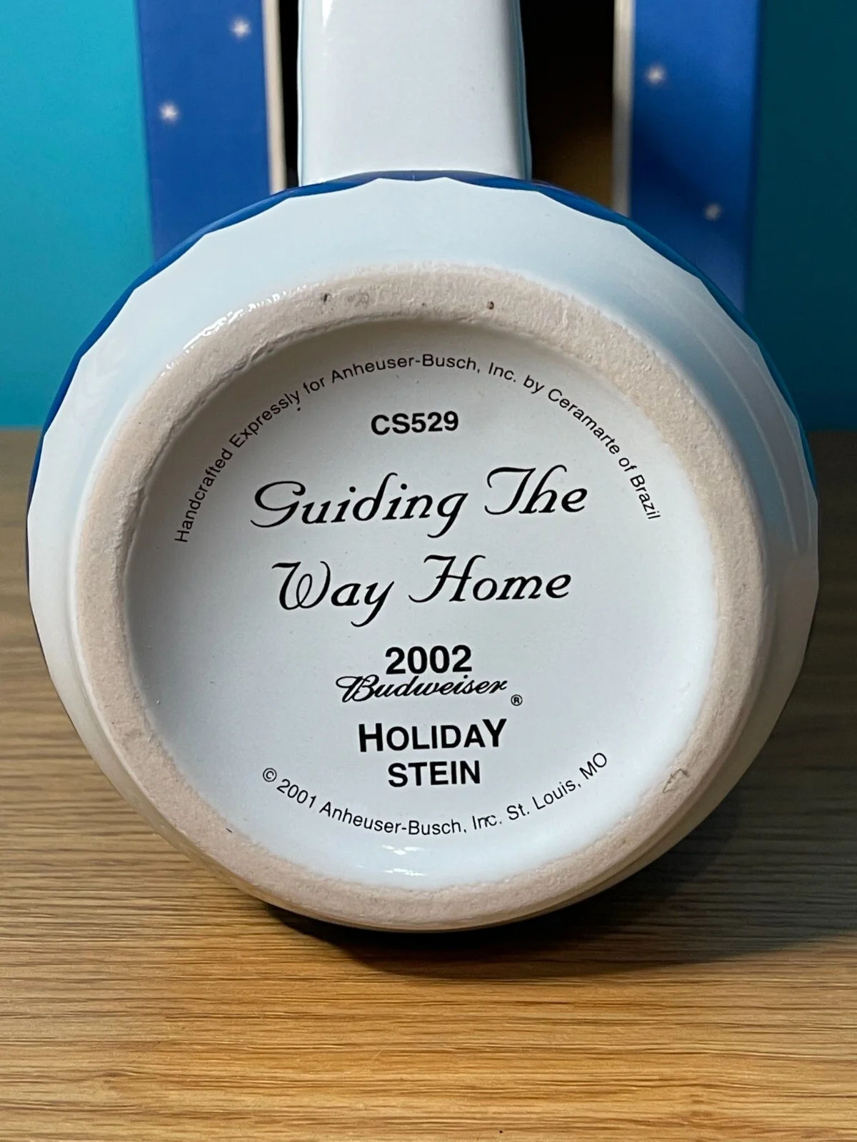 2002 Anheuser Busch Budweiser Holiday Stein “Guiding The Way Home” 2