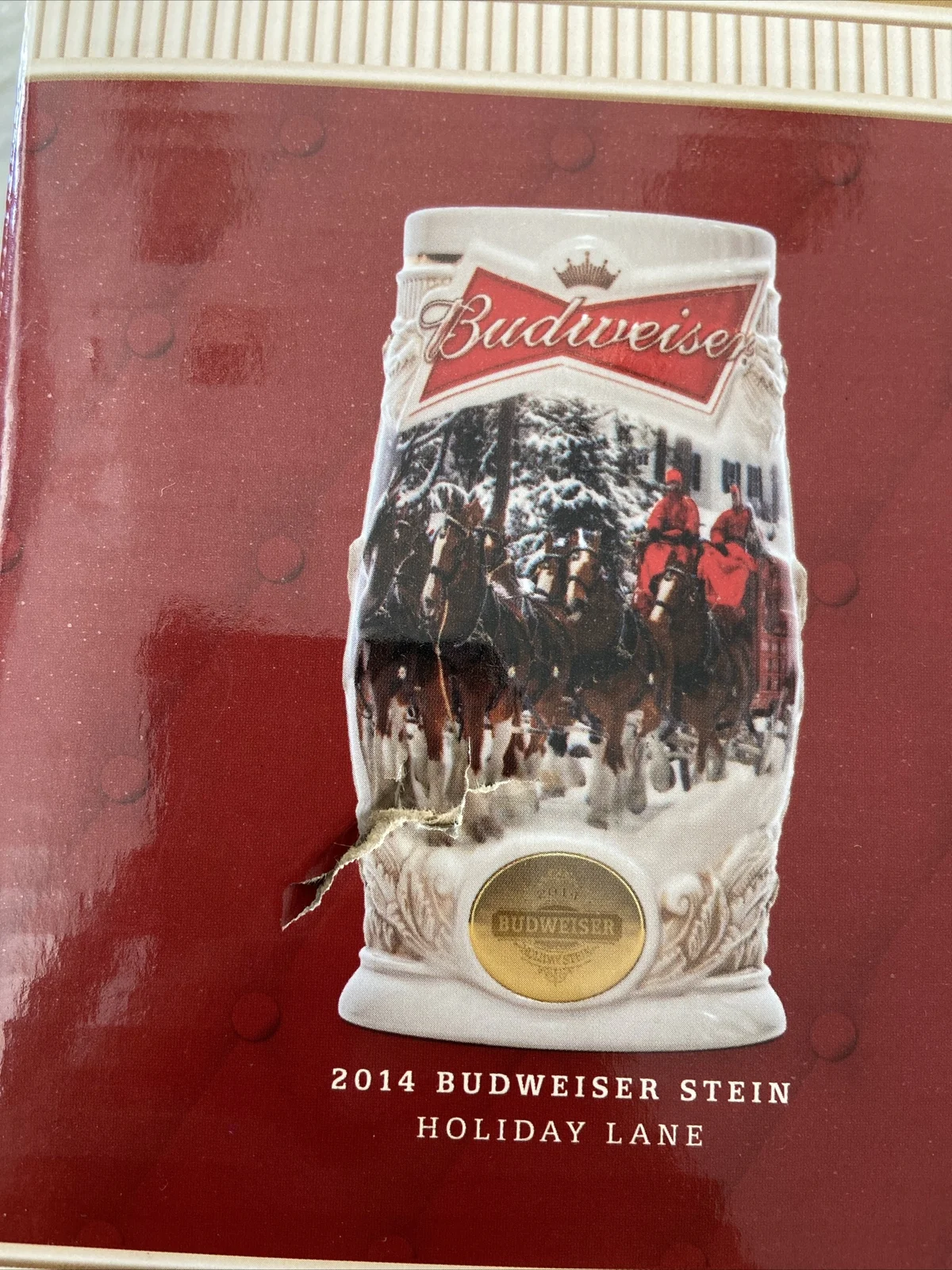 2014 Budweiser Holiday Stein w/ Certificate of Authenticity and Original Box 2