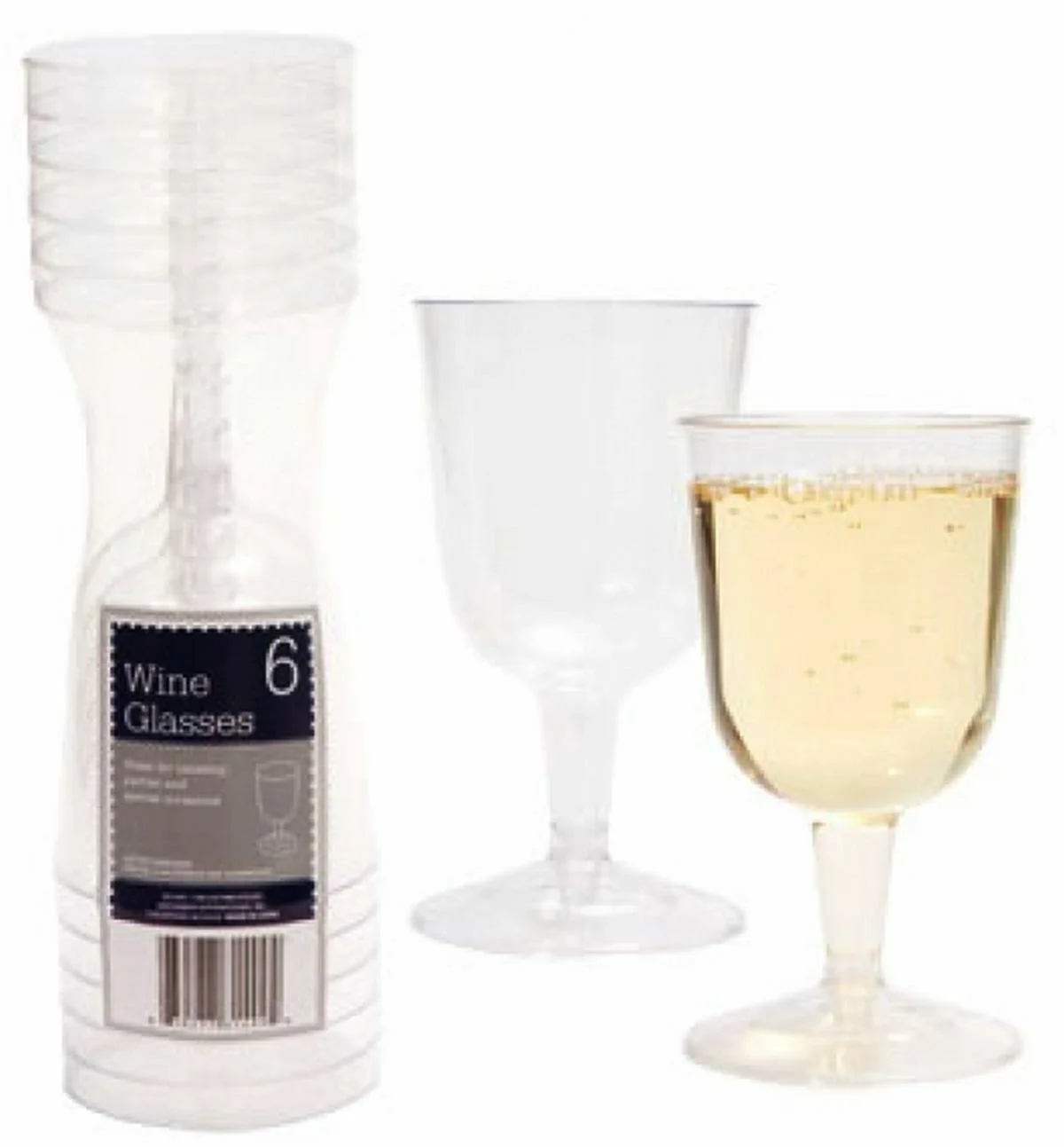 6 Clear Plastic WINE GLASSES w/ Stem goblet glass Disposable elegant toasting 2