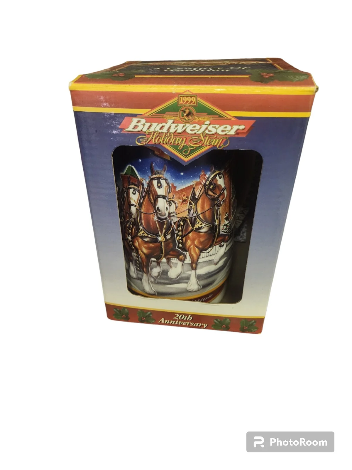 NIB 1999 Anheuser Busch Budweiser Holiday Stein “A Century Of Tradition”